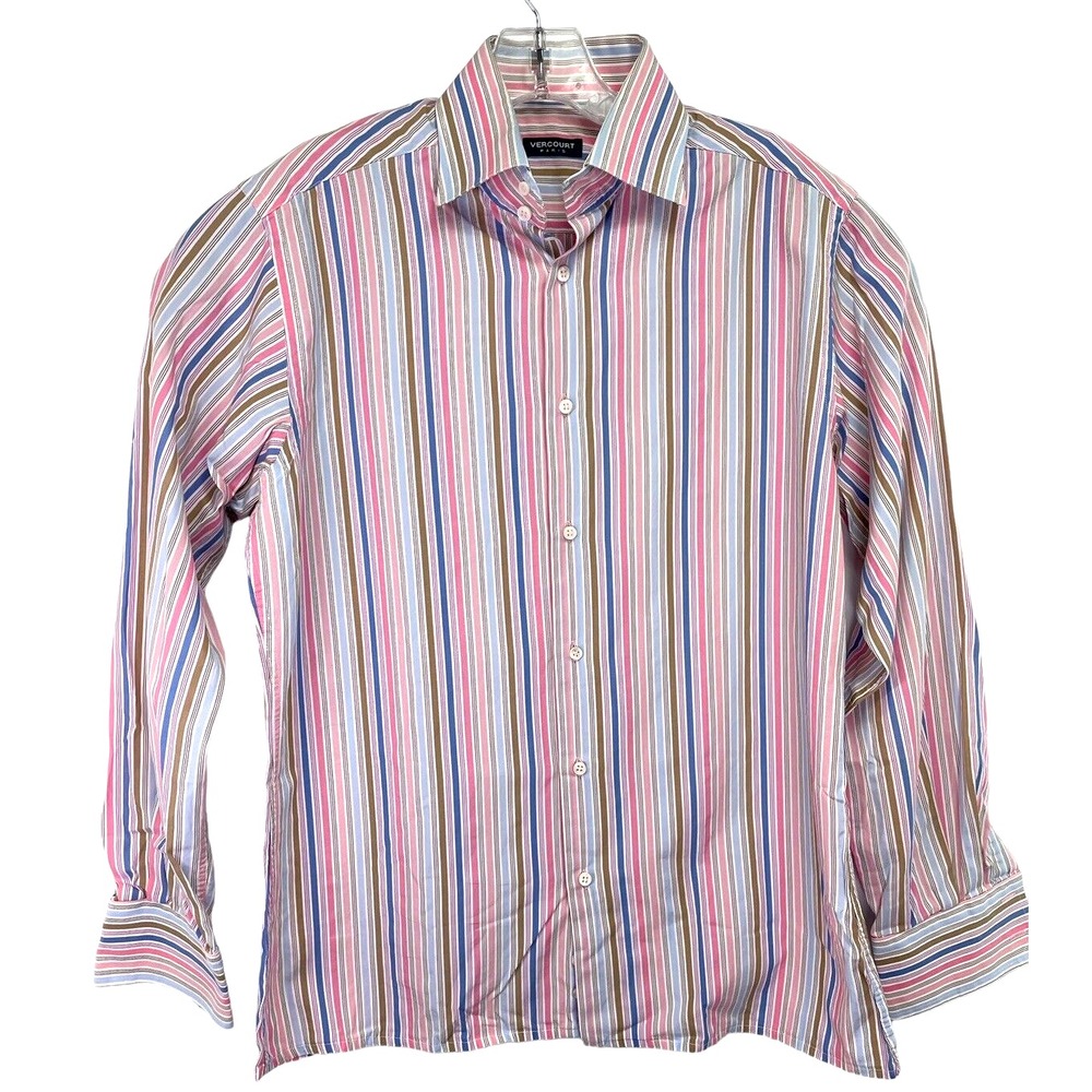 Vercourt Paris Sz 3 Large Multicolored Striped Button Up Shirt (i31) France Made